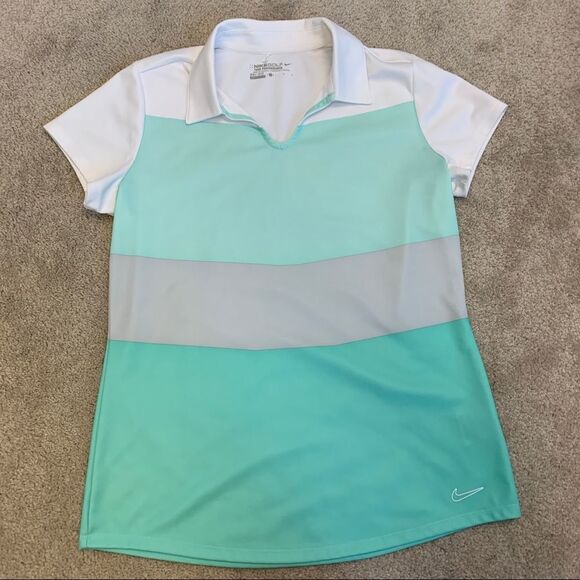 𝅺NIKE Golf green white striped short sleeve polo shirt Sz L NWOT - Picture 5 of 10